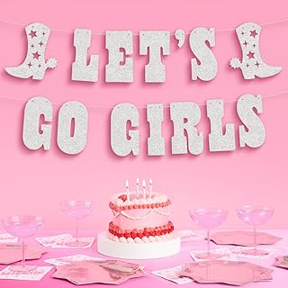 xo, Fetti Let's Go Girls Glitter Banner - Silver, 5 Ft. | Bachelorette Party Decorations, Cowgirl Birthday, Last Rodeo Bac...