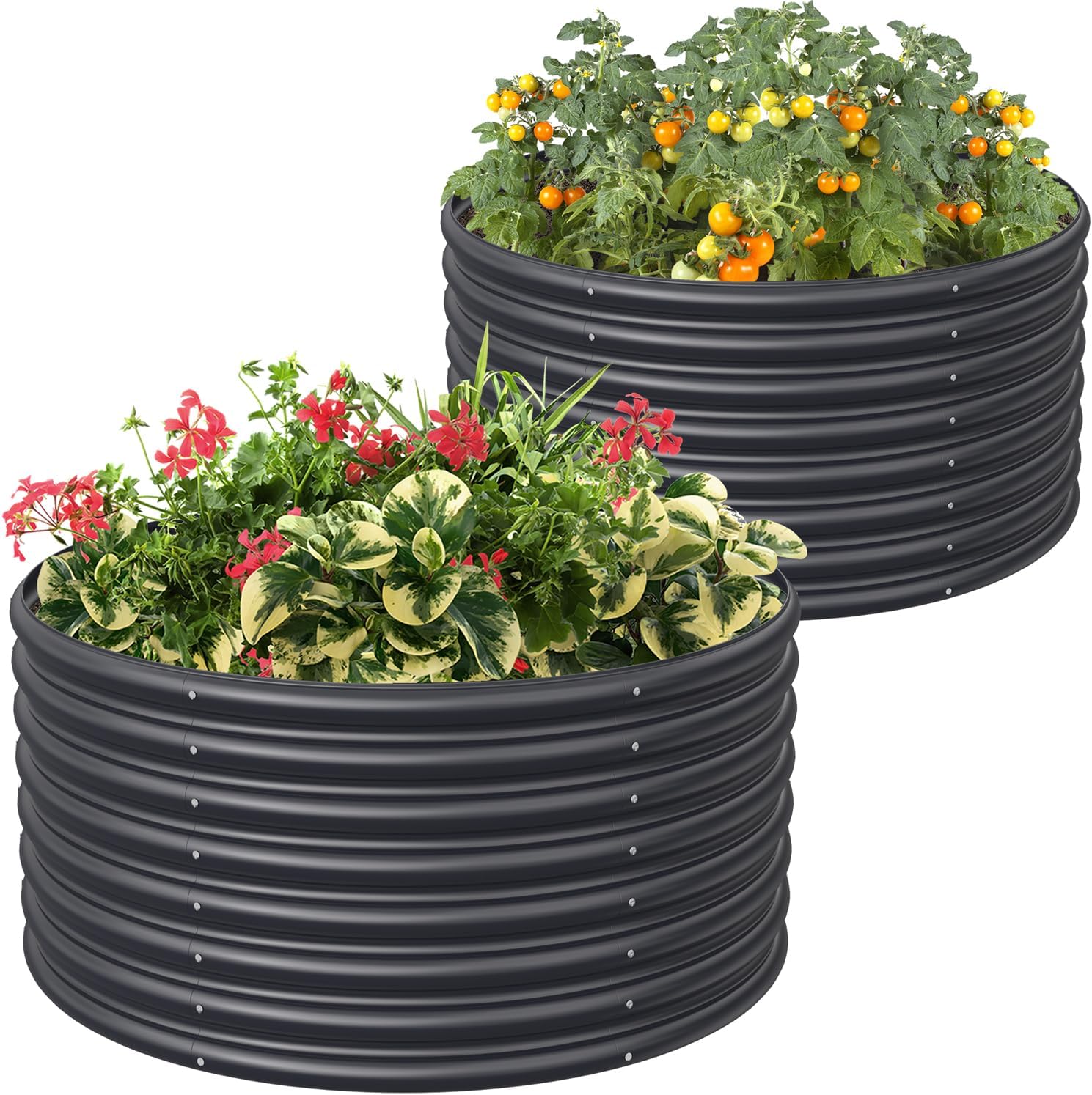 FRIZIONE 2-Pack 3FT(D) x2FT(H) Round Raised Garden Bed Outdoor, Raised Garden Beds for Flower, Raised Planter Box Outdoor for Herb, Vegetable-Gray