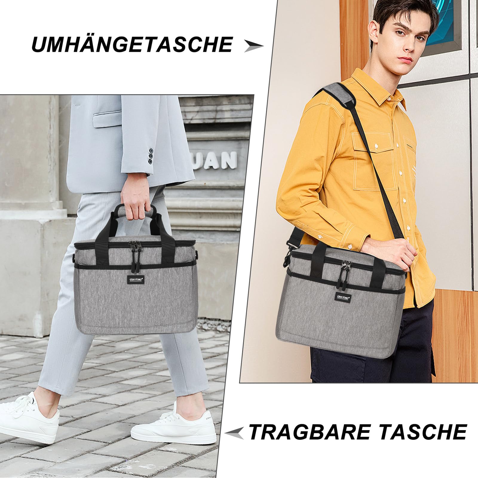 CALIYO Borsa termica da 15 l, pieghevole e portatile, con chiusura lampo, per uomo e donna, borsa termica per il pranzo, per lavoro, scuola, picnic, viaggi, 3 misure: 8,5 l/15 l/24 l (grigio)