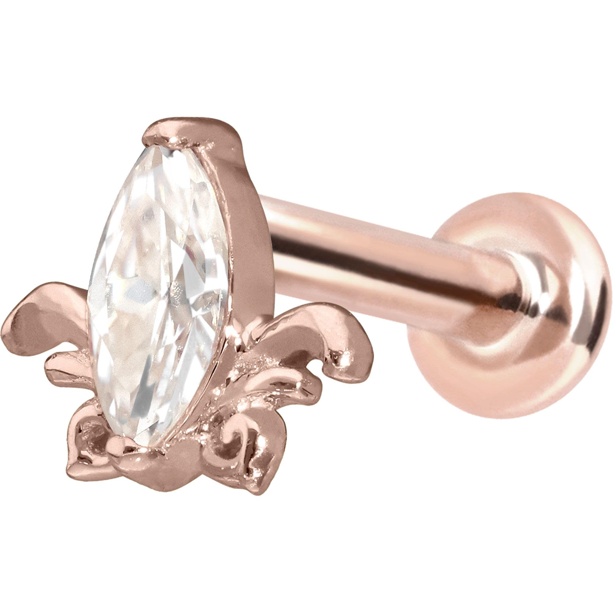 PIERCINGLINE Piercing Stecker 14 Gold Labret mit Innengewinde MOISSANIT-LOTUSBLÜTE 585er Gold - Roségoldfarben, Goldfarben, Silberfarben