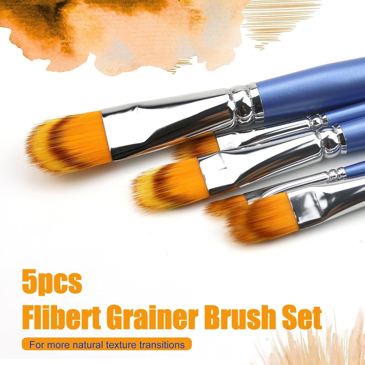 5PCS Grainer Brush Set – Filbert Comb Rake Brushes for Acrylic Painting, Oil & Watercolor, Dual Layer Texture Paint Brushes for Wood Grain, Fur, Grass Effects, Short Handle