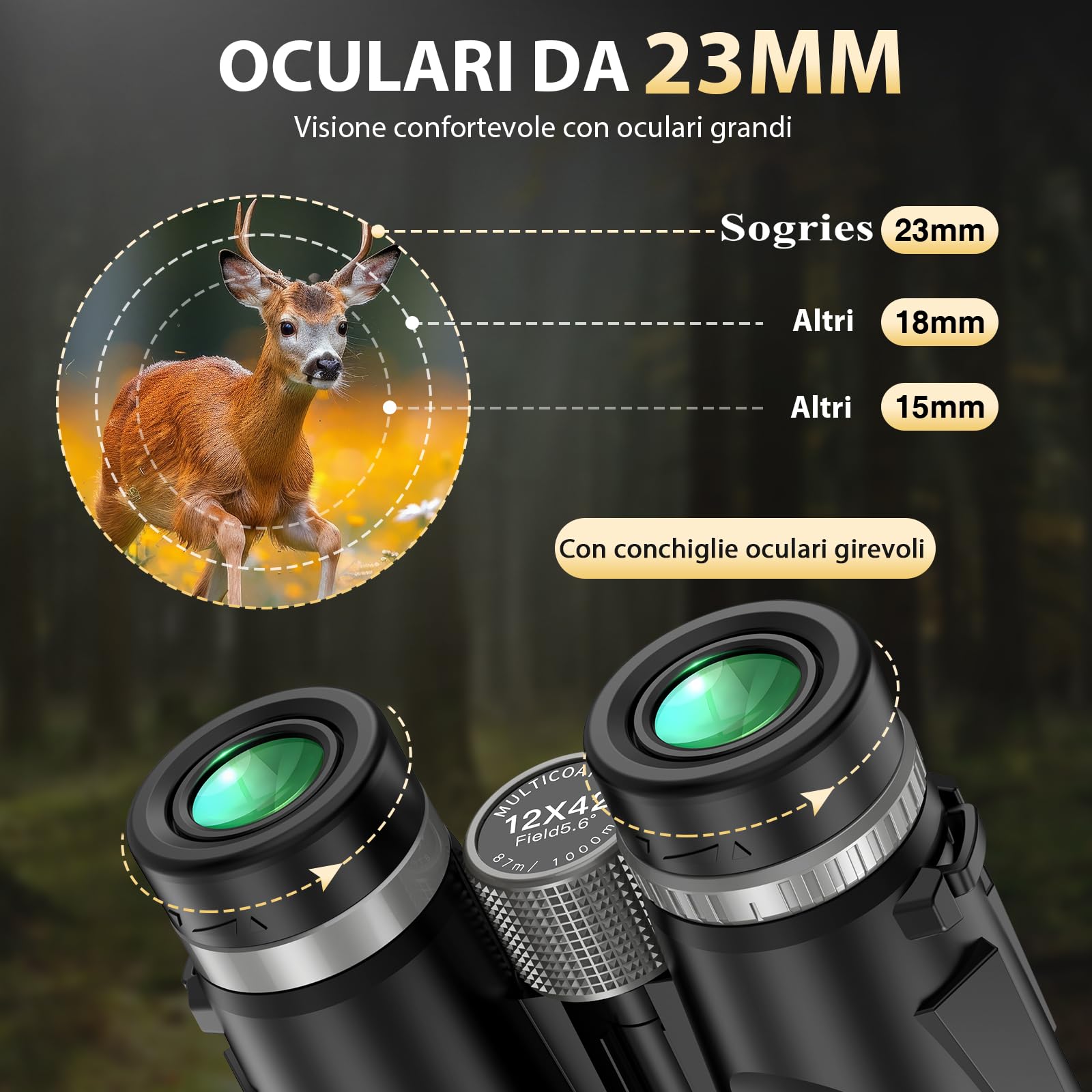 Binocolo 12x42 Professionale BAK4 Alta Definizione con Smartphone e Treppiede, Impermeabile per Birdwatching, Caccia e Escursionismo | BAK4, FMC, impermeabile, a prova di nebbia, ad alta potenza, per bird watching, escursionismo, viaggi