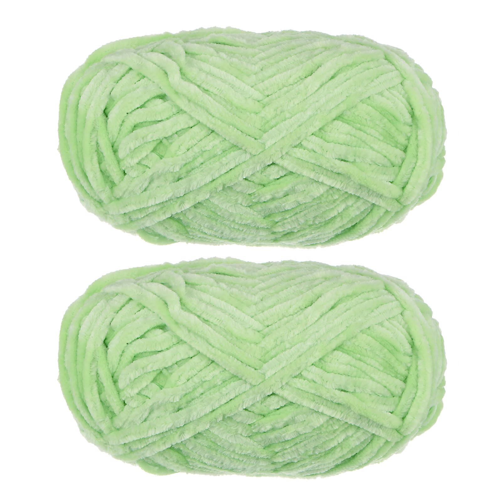 uxcell 2Skeins Velvet Chenille Yarn 2x100g/7.1oz 174 Yards Total Length #6 Super Bulky Polyester Soft Blanket for Knitting Weaving Bag Light Green