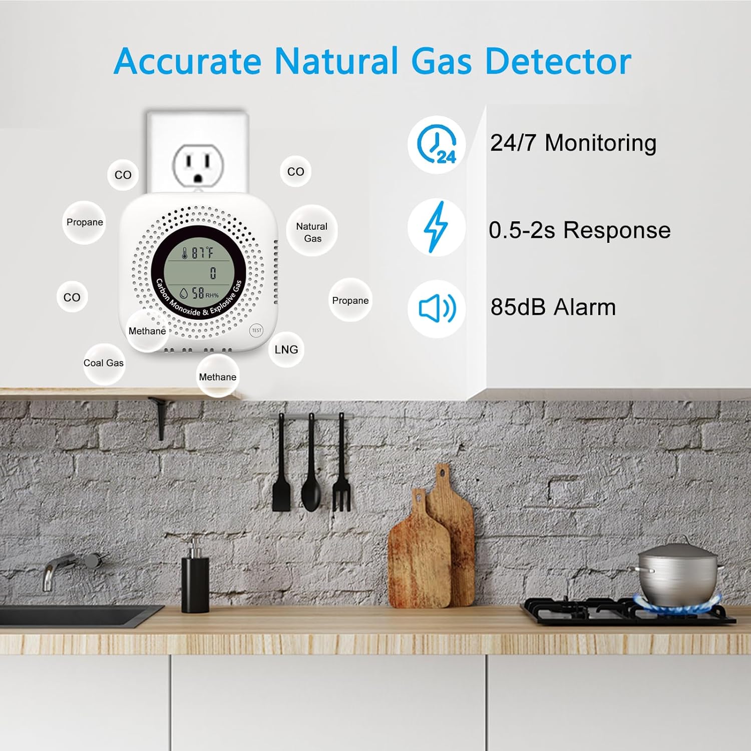 4-in-1 Upgraded Natural Gas Leak Detector and Carbon Monoxide Detectors,Carbon Monoxide Detectors Plug in with Temperature & Humidity Monitor CO Methane Propane Alarm for Home RV Hotel (White)