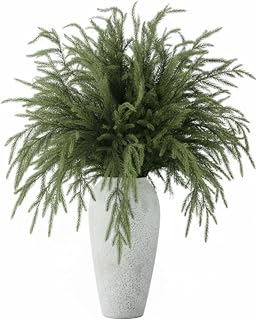 Giegxin 6 Pcs 36 Inch Real Touch Christmas Cedar Stem Modern Natural Bendable Artificial Greenery Norfolk Pine Branches Faux Fake Greenery Picks for Xmas Vase DIY Crafts Garland Wreath Decoration