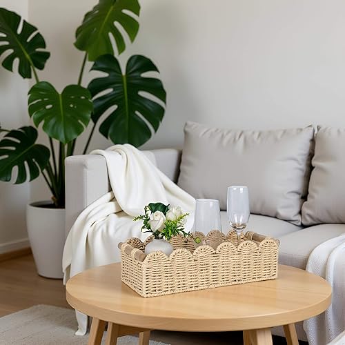 Miniatura 3 de CubesLand Cesta de almacenamiento de papel higiénico con borde festoneado, cesta de decoración acogedora para sala de estar, cestas pequeñas