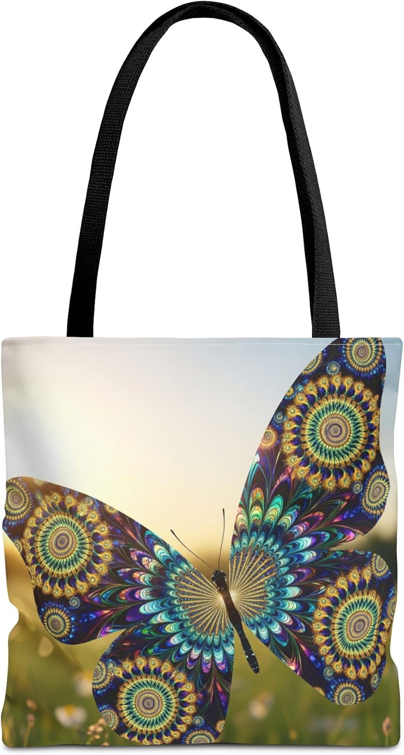 Premium Tote Bag with Reinforced Stitching - A Butterfly with Kaleidoscope Spiral Wings