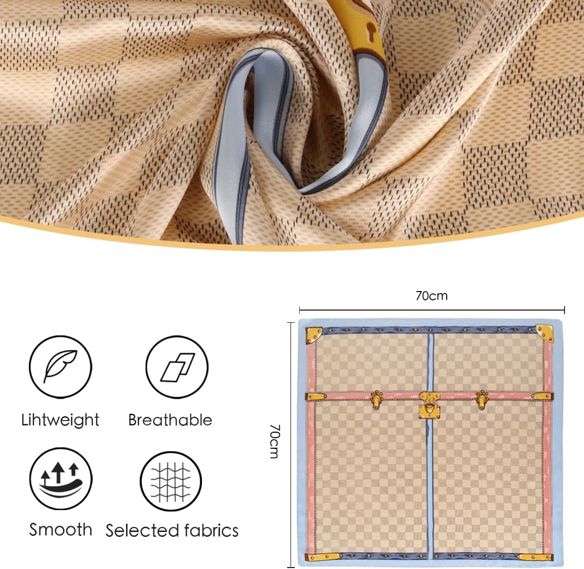 Women's Silk-Like Square Scarf, 27.5×27.5 Inches - Classic Pattern Bandana for Hair, Head & Neck, Versatile Accessory