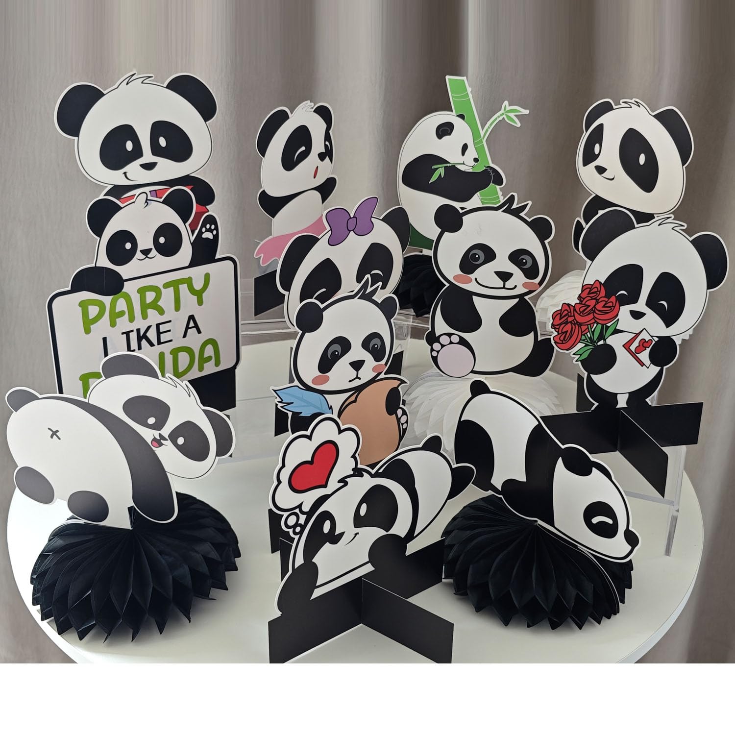 SKIRUP 12 Pieces Panda Party Decorations Panda Honeycomb Centerpieces Panda Party Supplies Cute Paper Table Centerpieces Table Decoration