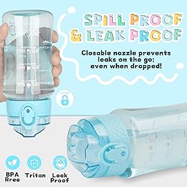 OLDLEY 12oz Kids Water Bottle for School - Motivational With Silicone Straw, Leak-Proof Tritan BPA-Free, Reusable for Girls Boys, Slate Blue