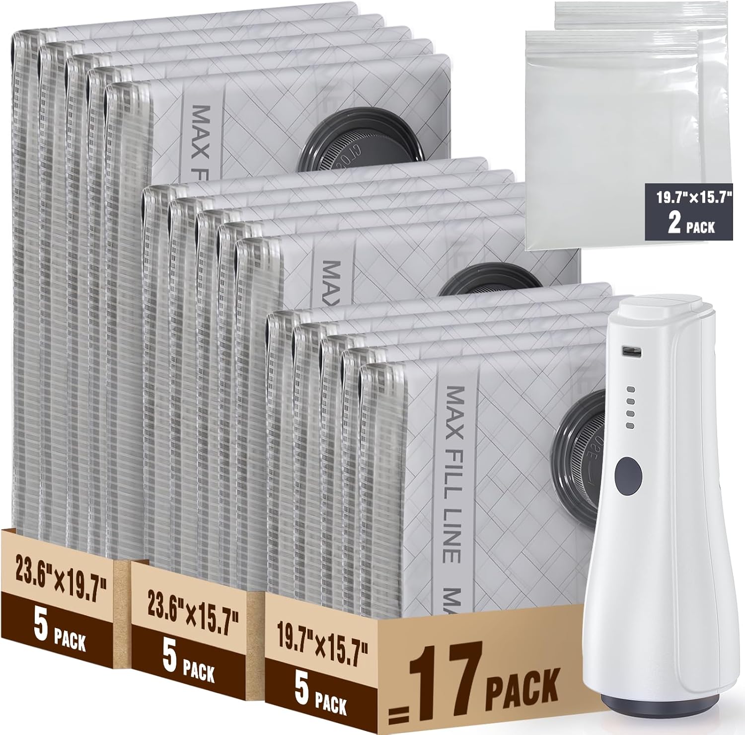 QcoQce Vacuum Storage Bags with Rechargeable Electric Pump, Space Saver Bags for Travel, Vacuum Seal Bags for Clothing, Bedding, Seasonal Storage, Compression Packing Bags for Suitcase