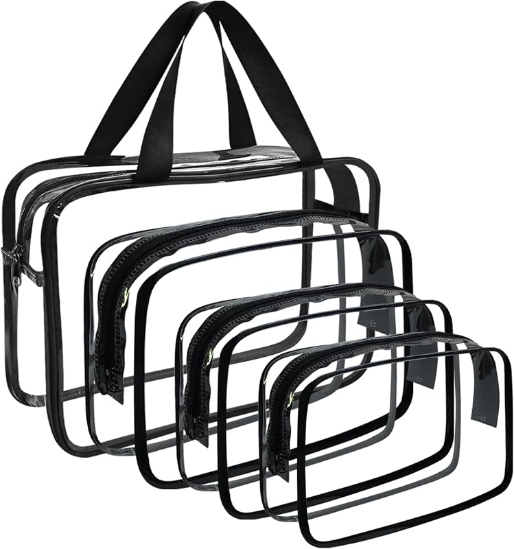 Kit com 4 necessaires transparentes YOQIVEXU em PVC com zíper, tamanhos variados
