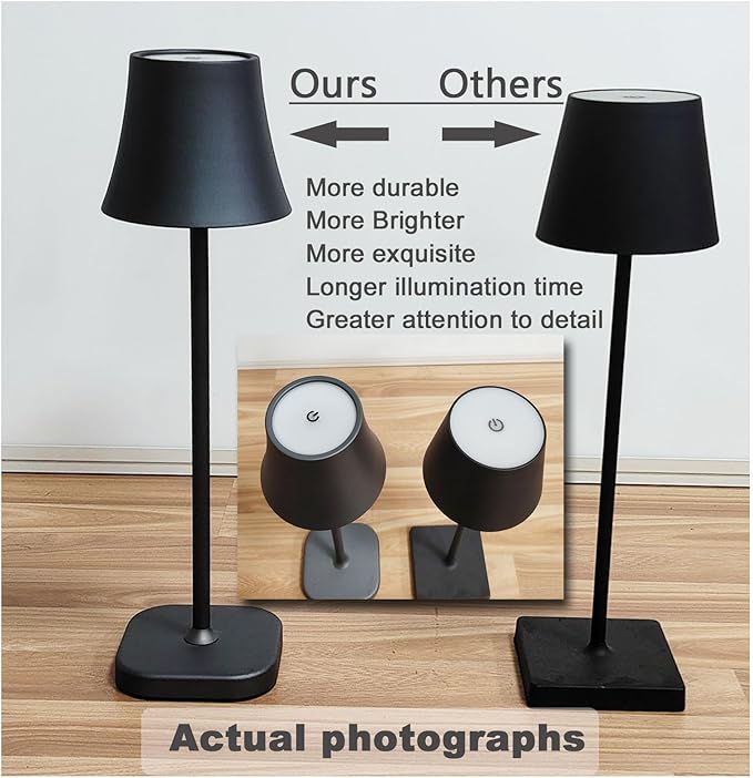 ZEEYEAH Cordless Table Lamps for Living Room:72 Hours Rechargeable Battery Operated Table Lamp: Dimmable Touch Desk Lamp: Portable Modern Industrial Bedside Table Lamps Set of 2 (Dark Grey) photo 2