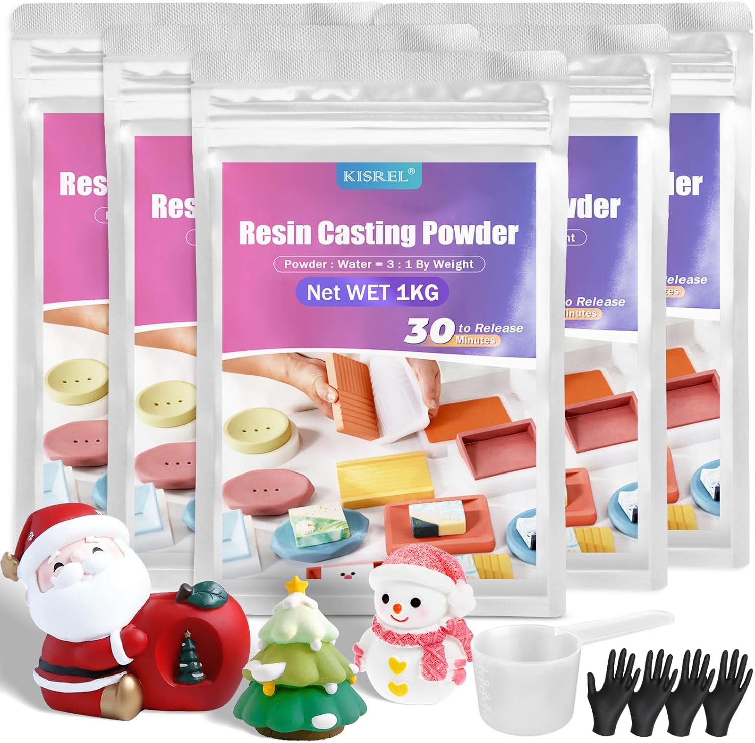 Resin Casting Powder 5000g, 20~30 Minutes Demold, Water Activated Plaster Powder for Craft Casting, Easy Mixing and Self Leveling