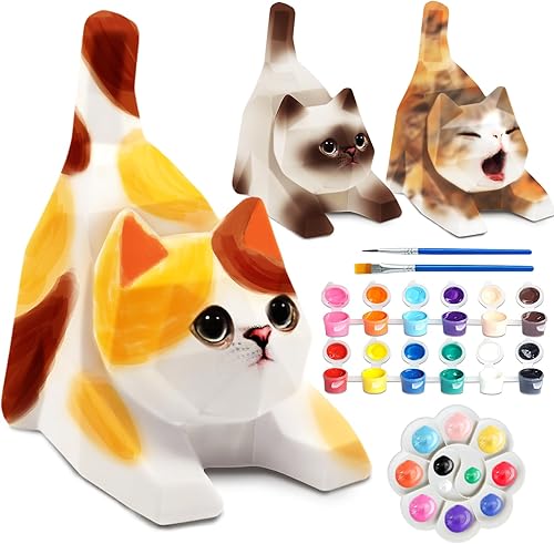 FUNZBO Kit de lámpara para pintar tu propio gato de 4.3 pulgadas, artes y manualidades para adolescentes, kit de pintura para niños, juguetes de luz