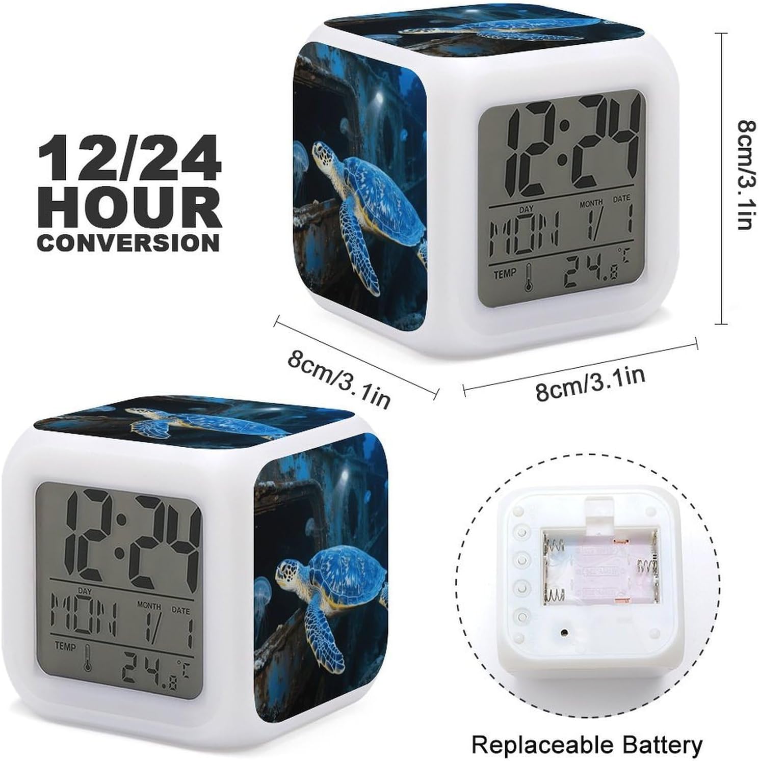 Sea Turtle Alarm Clock Night Light Alarms for Bedroom Smart Digital Alarm Clock LED Display Clocks with 7 Colorful Ambient Lights Sleep Timer for Heavy Sleepers Simple Operation image 3