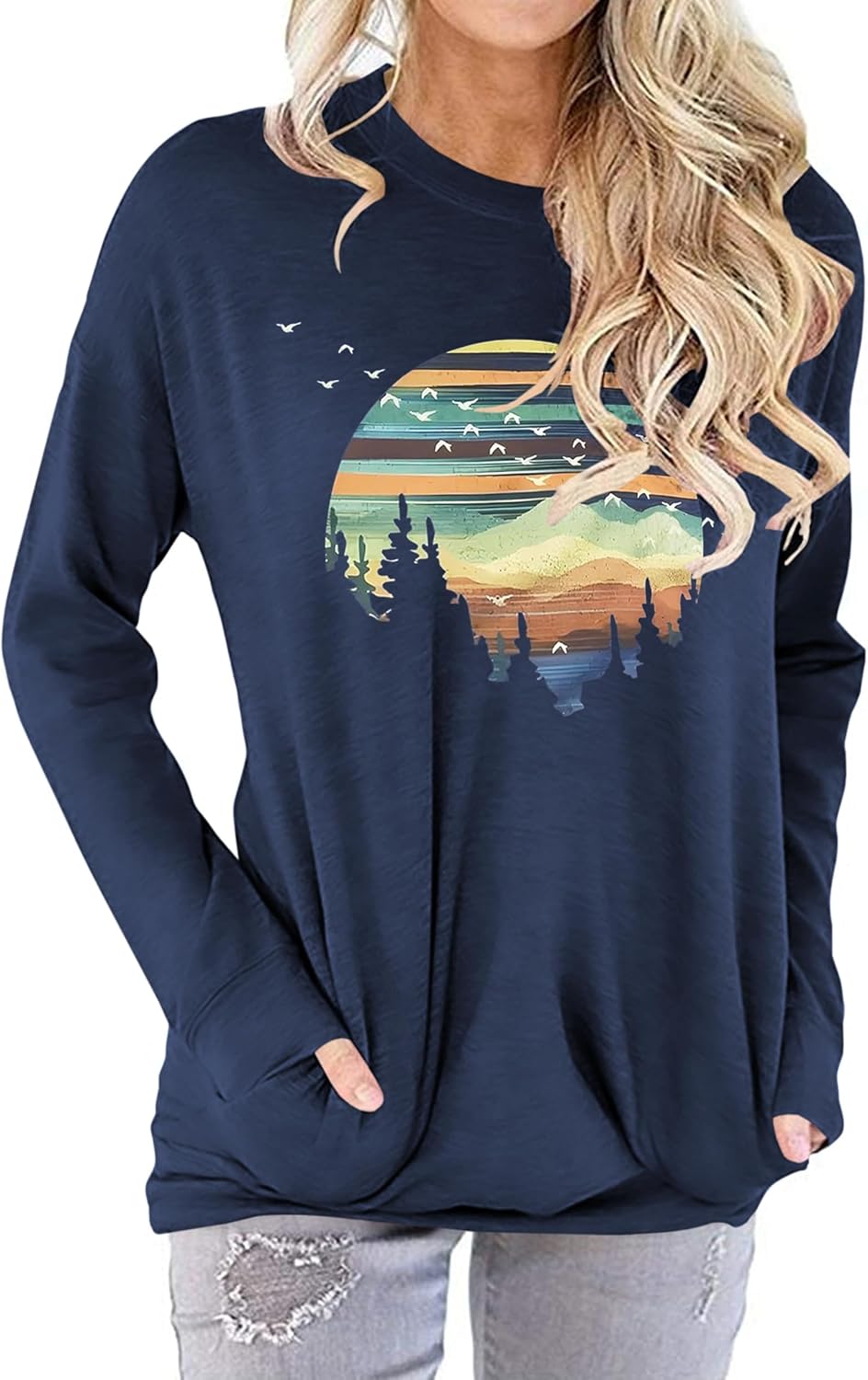 Hount Womens Casual Loose Fit Shirts Long Sleeve Comfy T-Shirts Pullover Sweatshirts With Pockets - Image 6