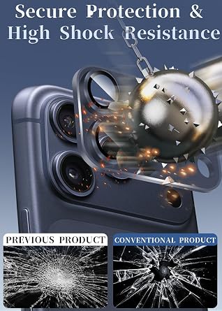 ZXZone iPhone 17 Pro用カメラレンズプロテクター、強力粘着アルミ合金&サファイアガラス素材 落下保護 9H強化ガラスカメラカバースクリーン メタルリング ケースフレンドリー 傷防止 取り付け簡単 ブルー