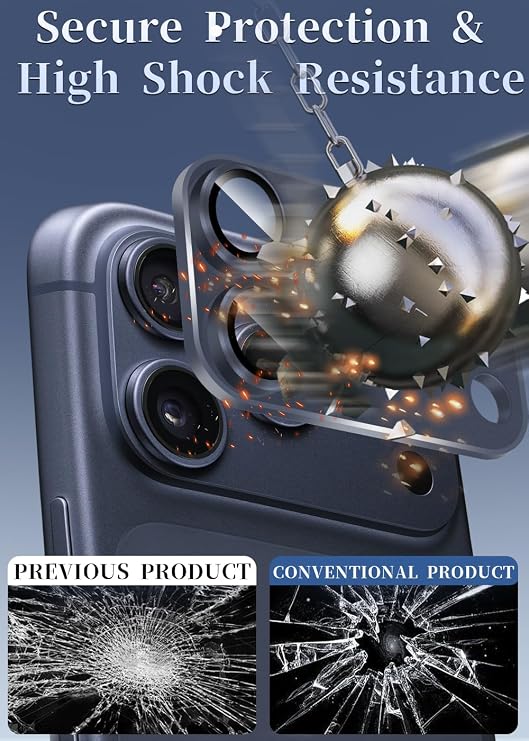 ZXZone iPhone 17 Pro用カメラレンズプロテクター、強力粘着アルミ合金&サファイアガラス素材 落下保護 9H強化ガラスカメラカバースクリーン メタルリング ケースフレンドリー 傷防止 取り付け簡単 ブルー