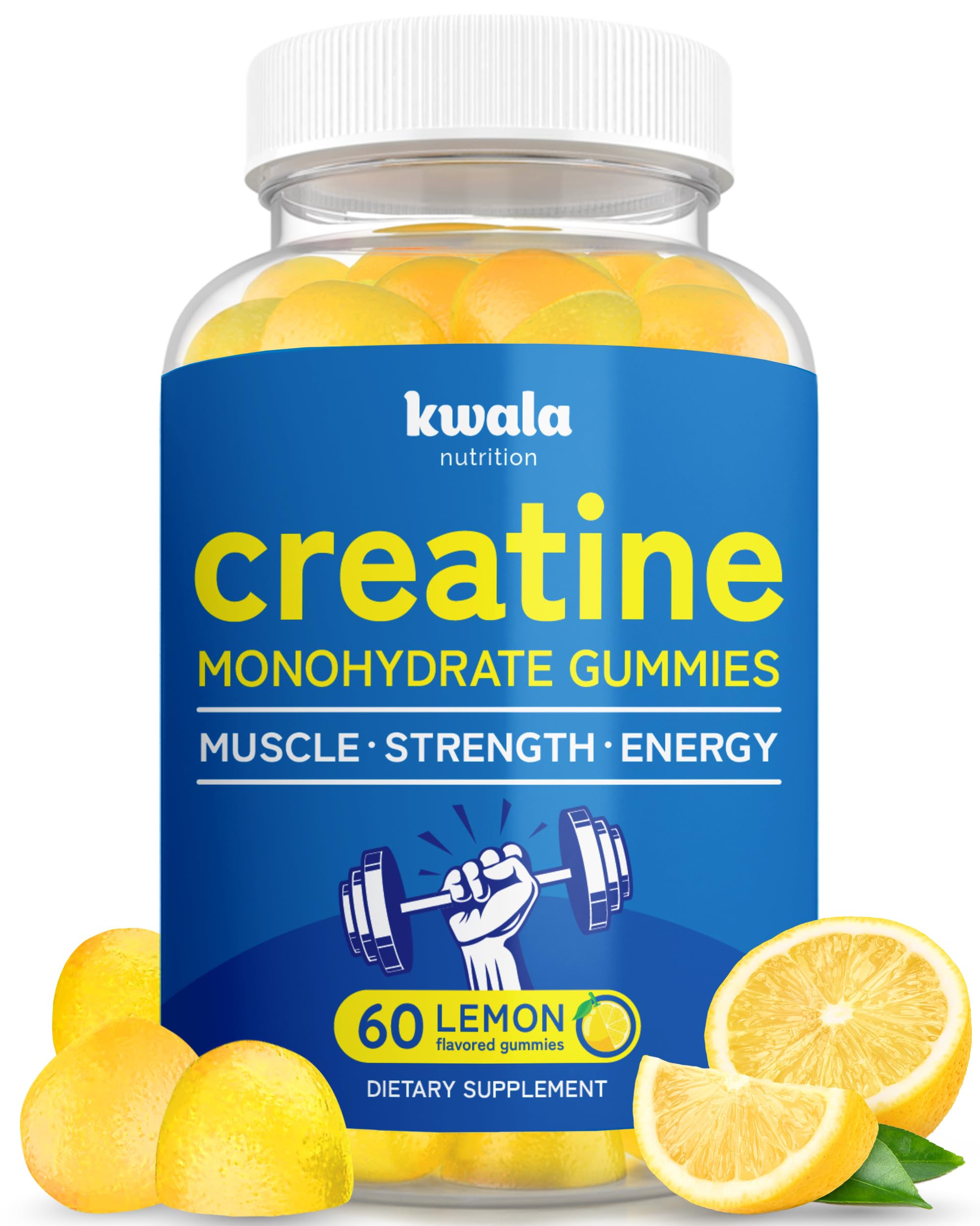Creatine Monohydrate Gummies - Muscle Growth, Recovery, & Strength for Men - 60 Servings - 5g Creatine Per 5 Creatine Gummies - Lemon Flavored - Vegan Creatine Chews