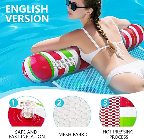 Miniatura 3 de Flotadores de piscina para adultos, paquete de 4 hamacas inflables de agua, esenciales para vacaciones en la playa, para piscina, lago o fiestas de