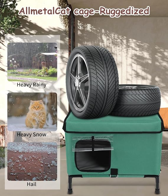 21 Large Size Heated Cat House for Outside, Weatherproof Heated Cat Shelter with Heating Pet Pad Included,Pet Houses for Outdoor Cat (16 D x 21 W x 17 H Grass Green