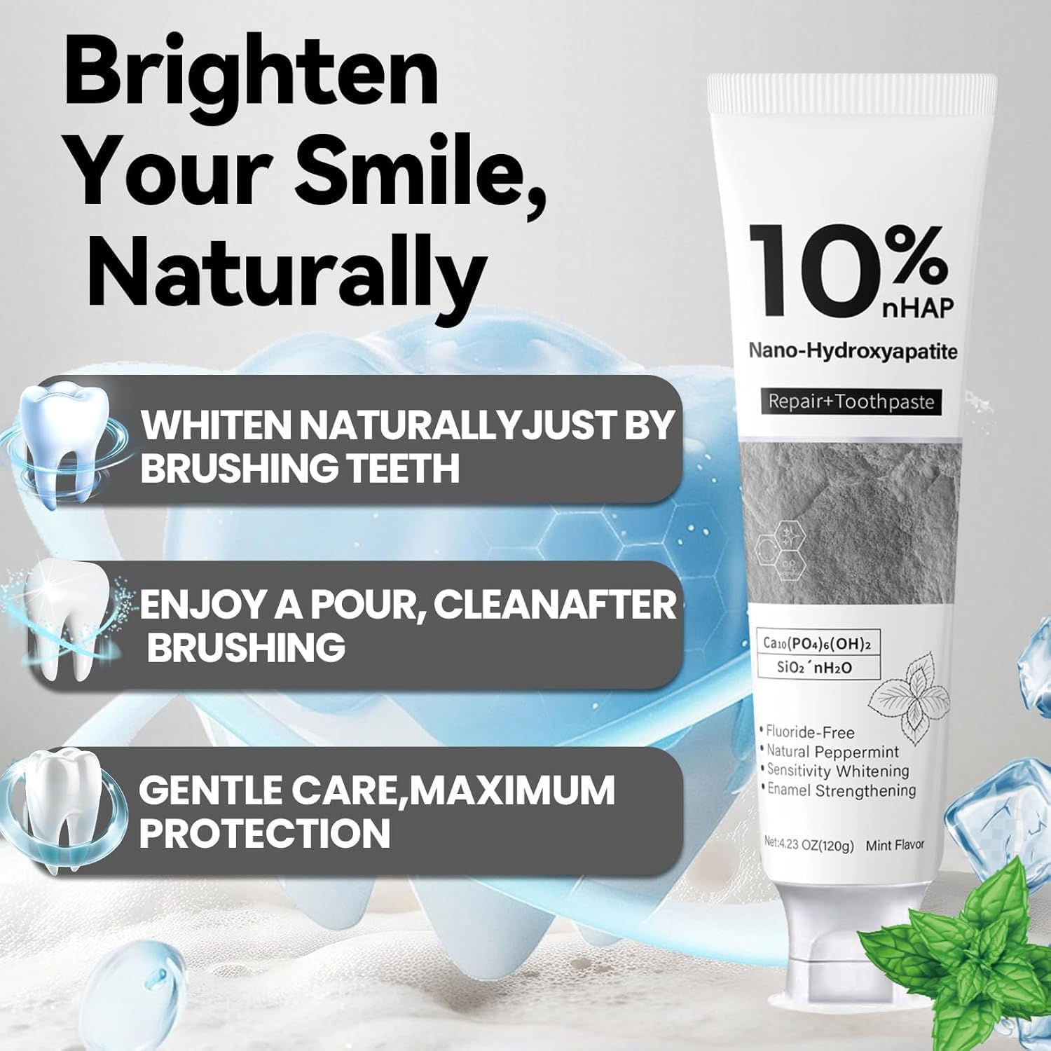 Nano-Hydroxyapatite Toothpaste, New Upgraded Formula, Strengthens Enamel,Fluoride-Free Toothpaste, Gentle on Sensitive Teeth 4.23oz 2pc - Image 2