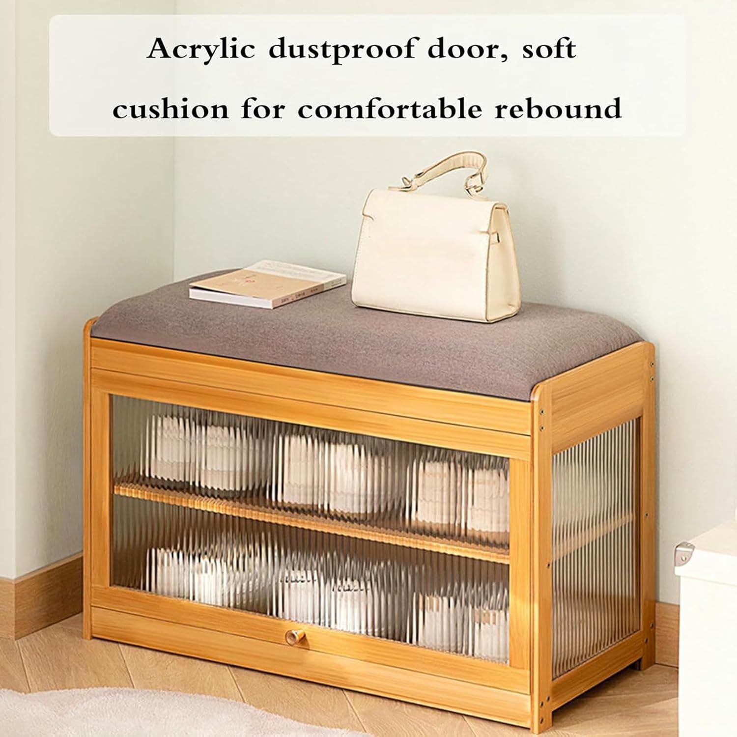 Solid Wood Shoe Bench with Storage and Seat Modern Entryway Bench for Hallway Multi Purpose and Comfortable Shoe Rack for Entrance Save Time and Space (Black 50 * 32 * 43cm)