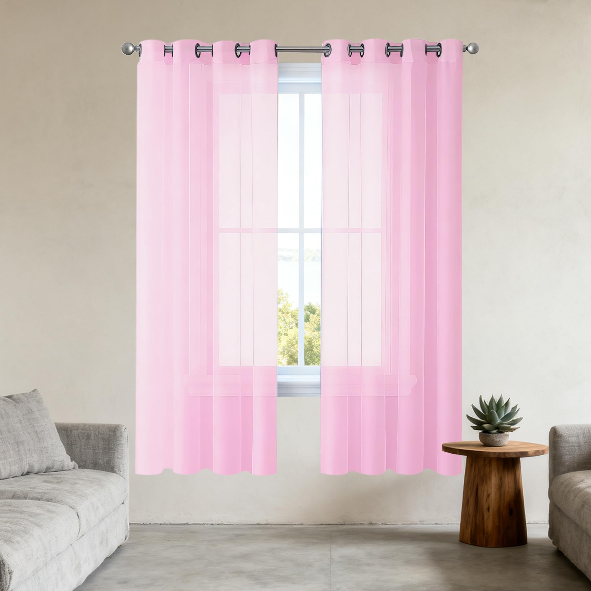Rideaux voilages à oeillets rose 105x135 cm pour illuminer un salon