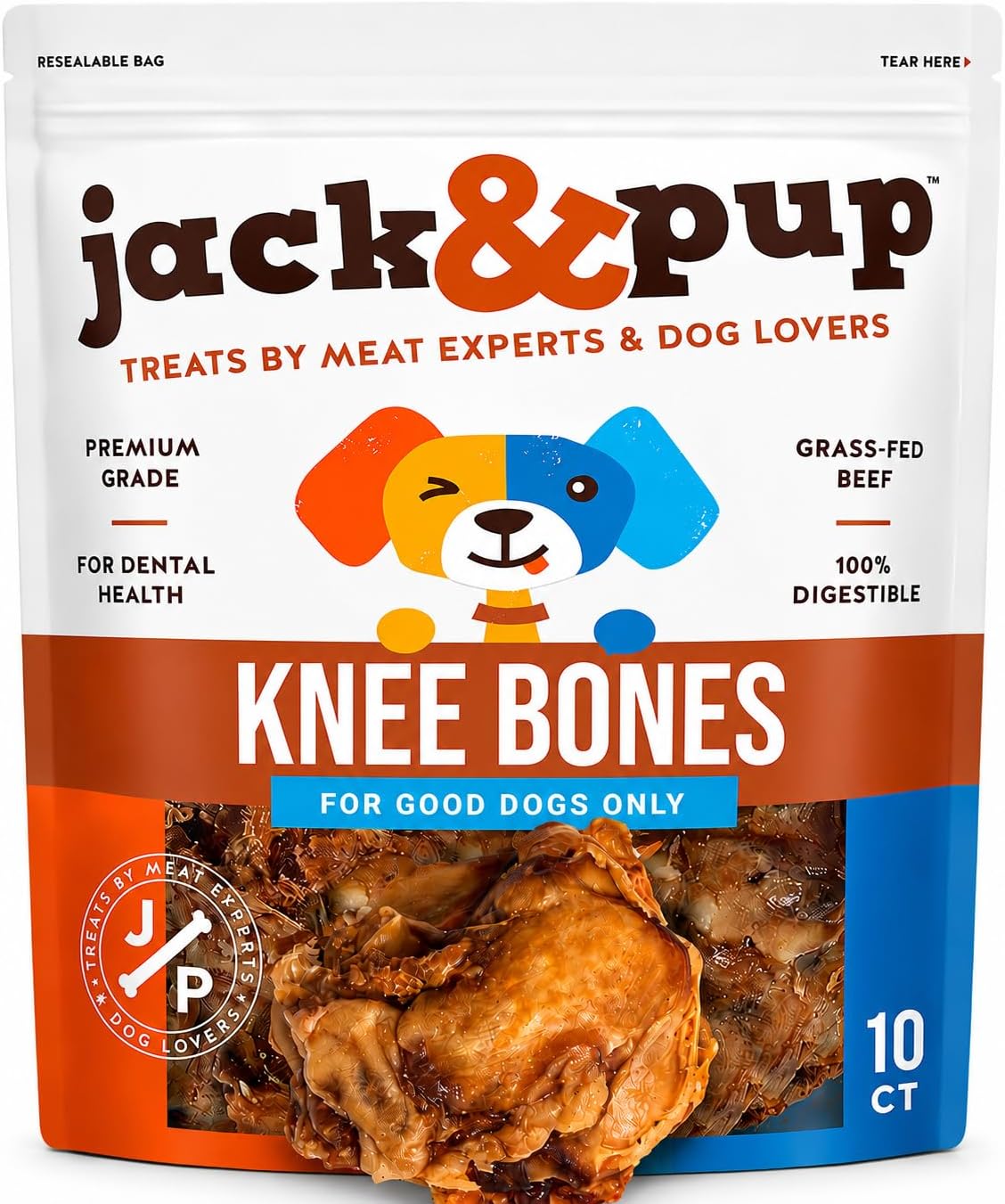 Jack&Pup Beef Knee Cap Bones for Dogs (10 Pack), Single Ingredient Natural Beef Bones, Long Lasting Dog Chews for Large Dogs