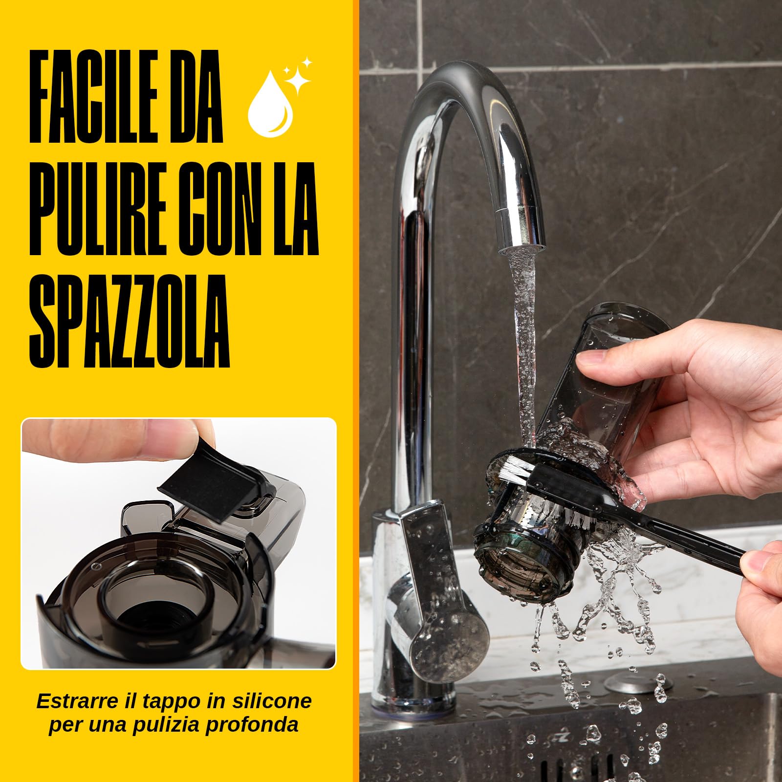 Ventray Ginnie Estrattore Frutta e Verdura - Slow Juicer 60 Giri/Min- Estrattore di Succo con Funzione di Masticazione Inversa, Facile da Pulire, Senza BPA, Cold Press, Spremiagrumi Elettrico, Giallo