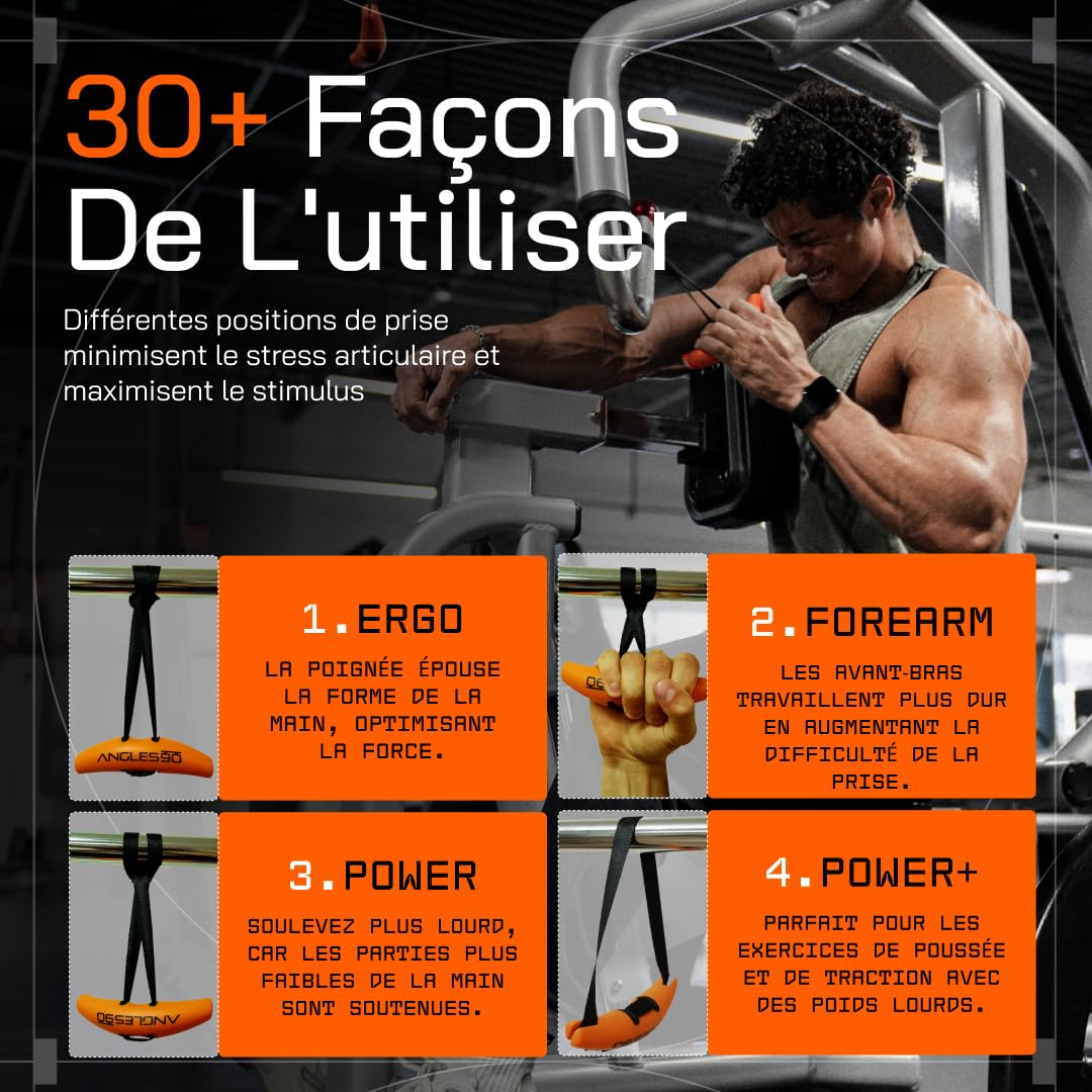 Angles90 Grips - Poignées Originales pour Traction, Accessoires pour tirage à la poulie, Rowing T-Bar, Machine à câbles, poignée en D, Force de préhension, équipement de Gym, Barre pour dorsaux