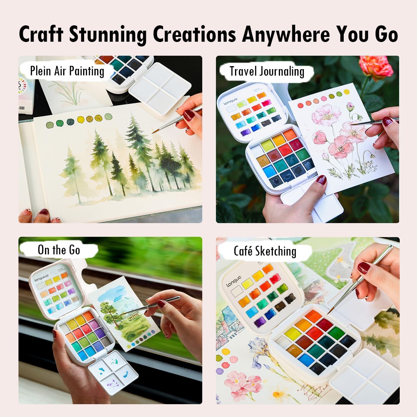 Mini Watercolor Paint Set - Compact Travel Art Kit with 16 Colors,Detail Paint Brush, Palette & Watercolor Sketchbook - Pocket Travel Watercolor Set, Painting Sets, Art Supplies - Macaron Colors Gift Set