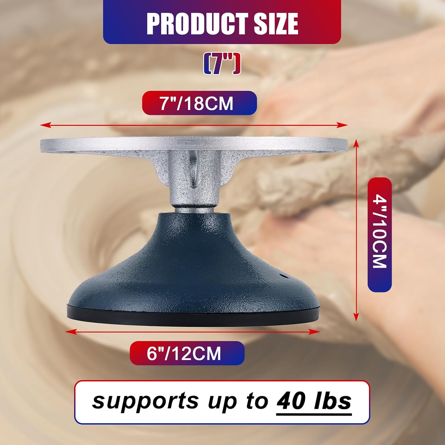 NYXOVA 7" Pottery Banding Wheel, Heavy Duty All-Metal Sculpting & Decorating Turntable with Smooth Ball Bearings, Non-Slip Rubber Base for Ceramic Art, Sculpting Wheel