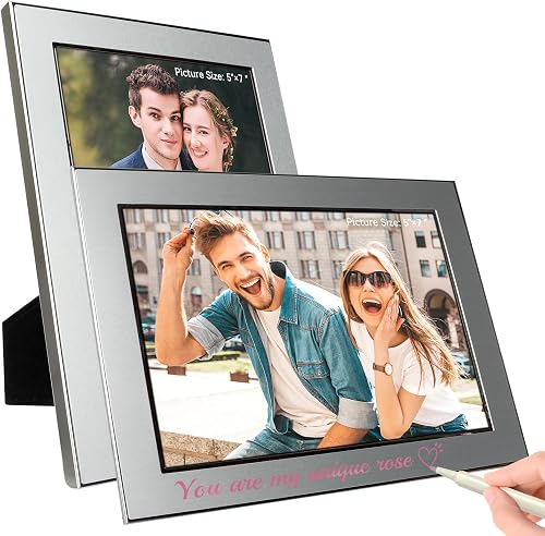 AhaGo Silver Picture Frame, for 5×7 in, Set of 2, Landscape or Portrait, Wide Me