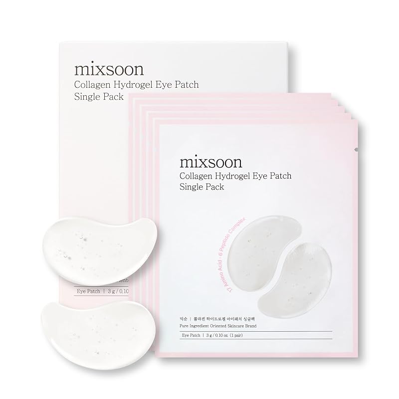 mixsoon Máscaras de hidrogel para a região dos olhos com colágeno e peptídeos, 5 pares de 3 g