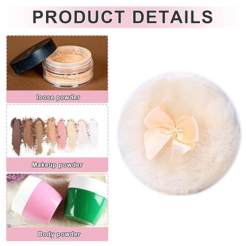 Miniatura 3 de 4 polvos esponjosos grandes, soplos de polvo blanco, soplos de polvo para polvo facial, soplo de polvo corporal ultra suave, soplo de polvo corporal