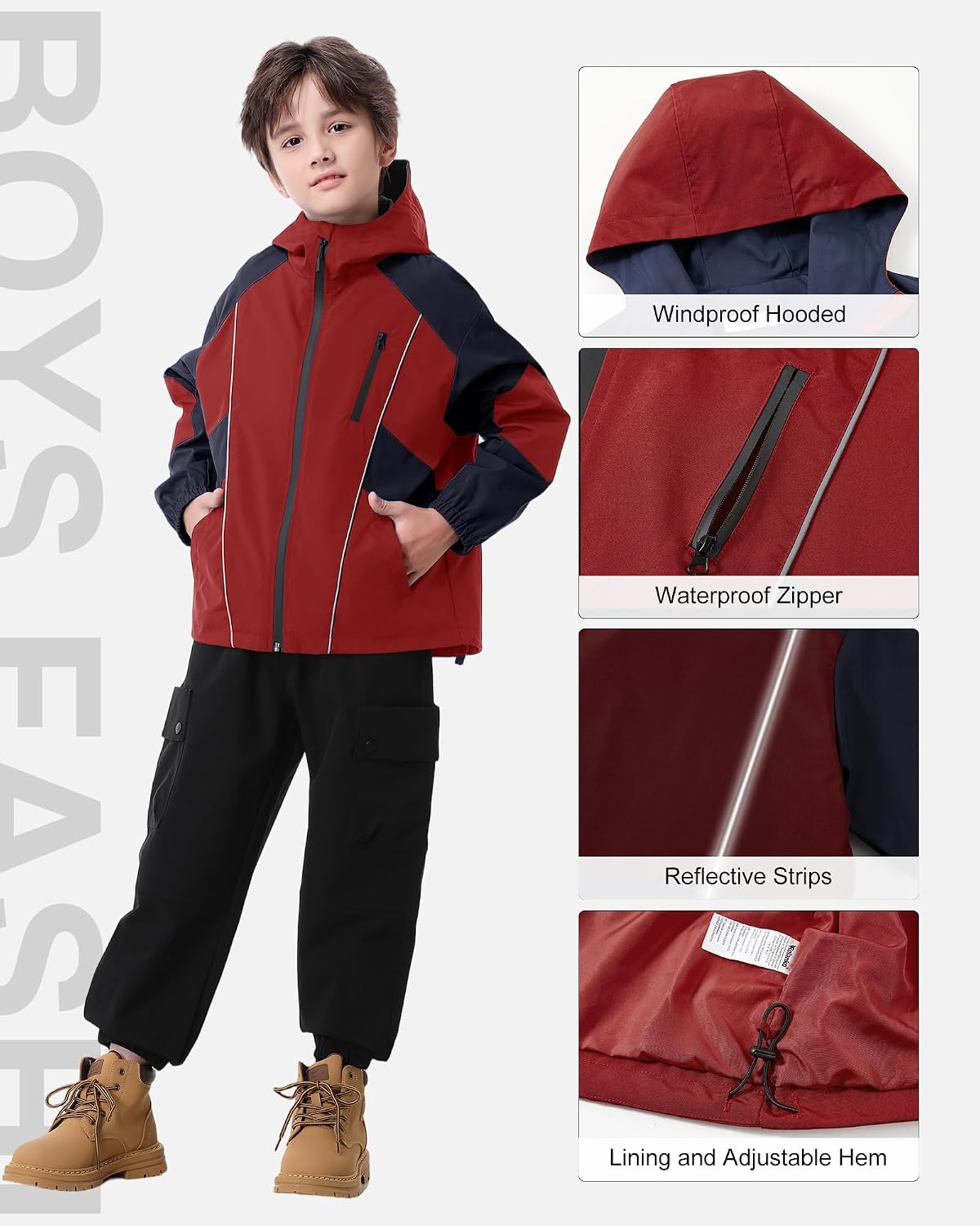 Rolanko Boys Rain Jacket Waterproof Windbreaker