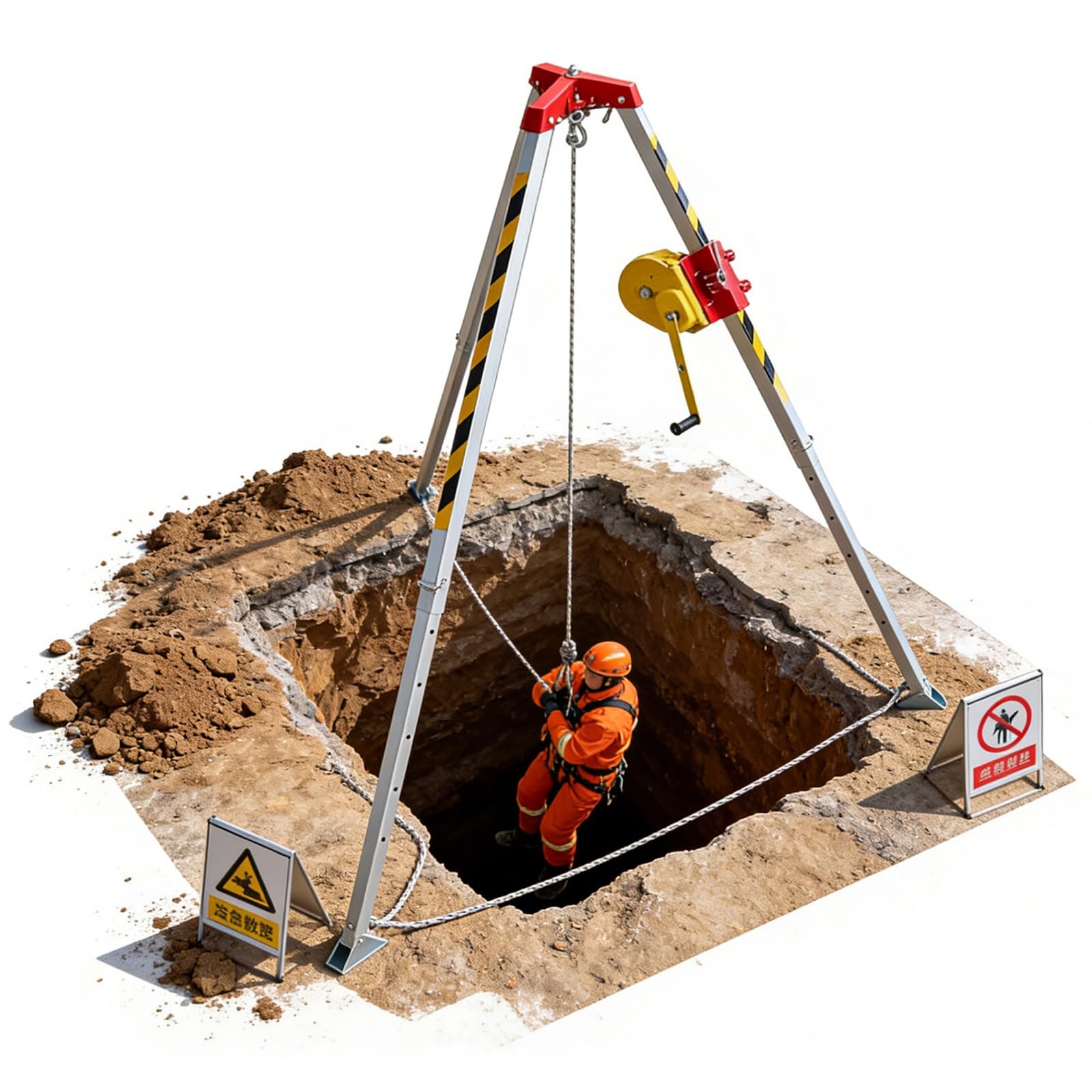 Kit di Soccorso d'emergenza con treppiede, verricello e Protezione anticaduta per la Sicurezza in spazi confinati e Cantieri edili.