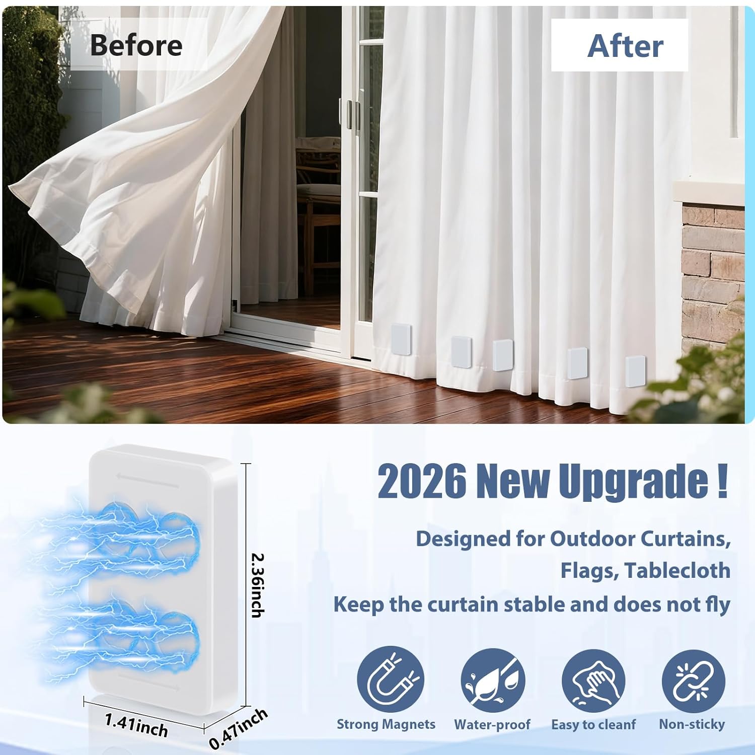 16pcs Outdoor Curtain Weights, Upgraded Heavier-Duty Waterproof Curtain Magnets Weights Outdoor, for Home Patio Drapery, Shower, Flags, Tablecloth to Stop Heavy Wind, White