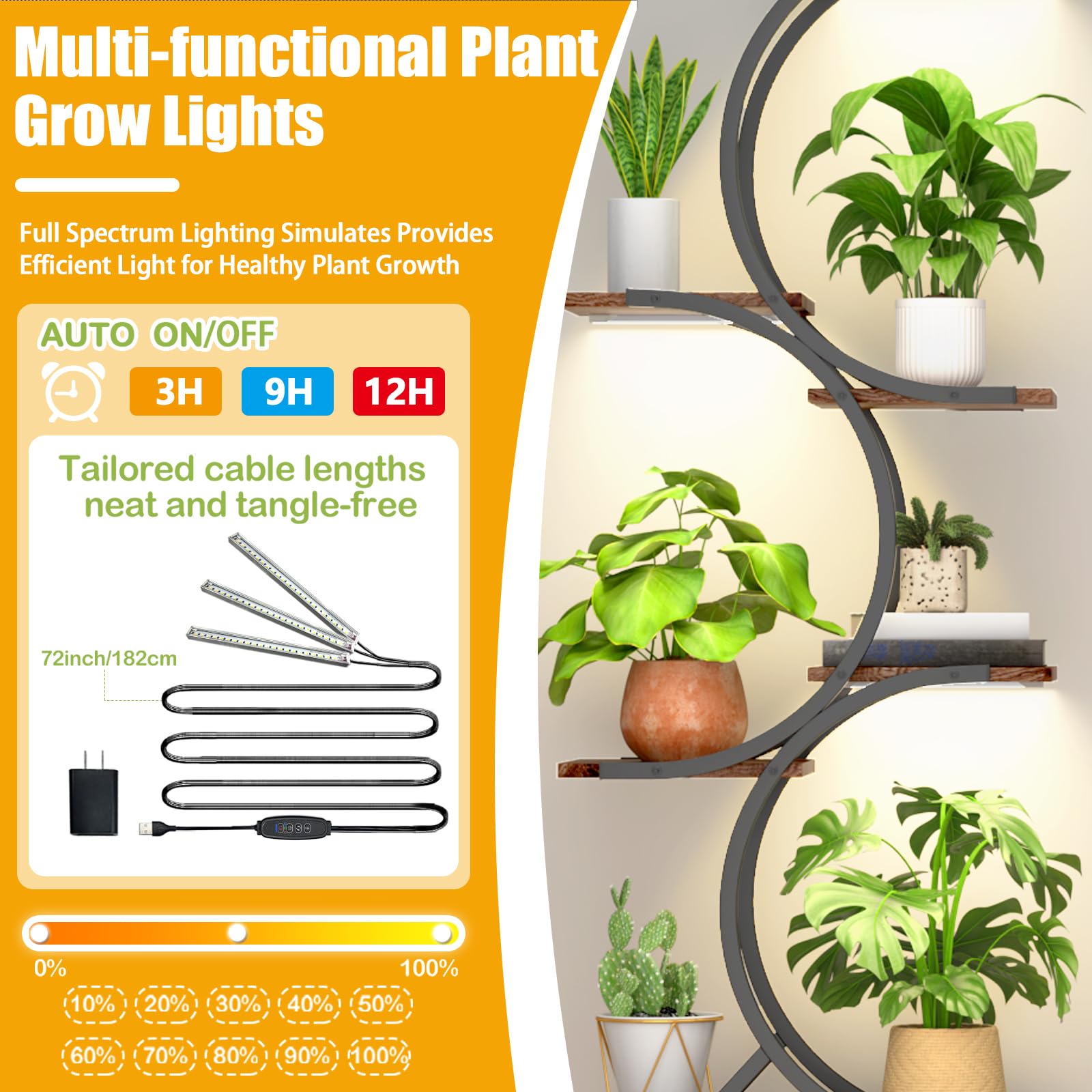 160cm Pflanzenständer Pflanzenregal mit Wachstumslicht für den Innenbereich,Dekoratives Blumenständer,6 Ebenen Blumenregal für Zimmerpflanzen Wohnzimmer,Metall Holz Blumentreppe