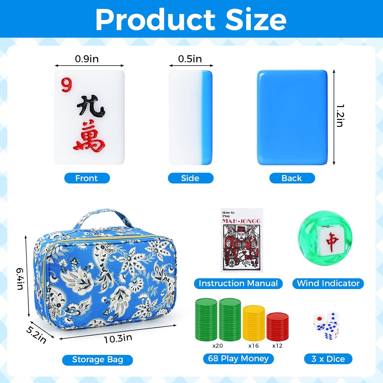 American Mahjong Tile Set, 160 Premium 1.2-inch Tiles with Blue Printed Carrying Bag, Complete Portable Set Includes Dice & Chips, Ideal Mahjong Gifts for Travel, Mahjong Lovers, Beginners