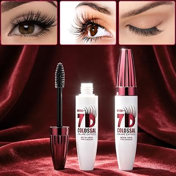 2PCS 7D Waterproof Volume Mascara, Black Lengthening Thickening Softer Fuller Lashes Mascara, Natural Long Lasting Curling Lashes for Professional Eye Makeup for Women & Girls