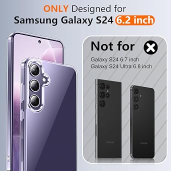 SPIDERCASE Designed for Samsung Galaxy S24 Case, [10 FT Military Grade Drop Protection], 2 Pack [Tempered Glass Screen Protector+Camera Lens Protector] Heavy Duty Shockproof Case, Clear