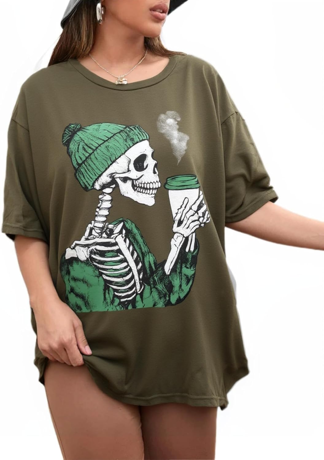 Womens Graphic Shirts Short Sleeve Crewneck Tees Skull Distressed T Shirt Loose Oversize Casual Tops M-XXL - Image 3