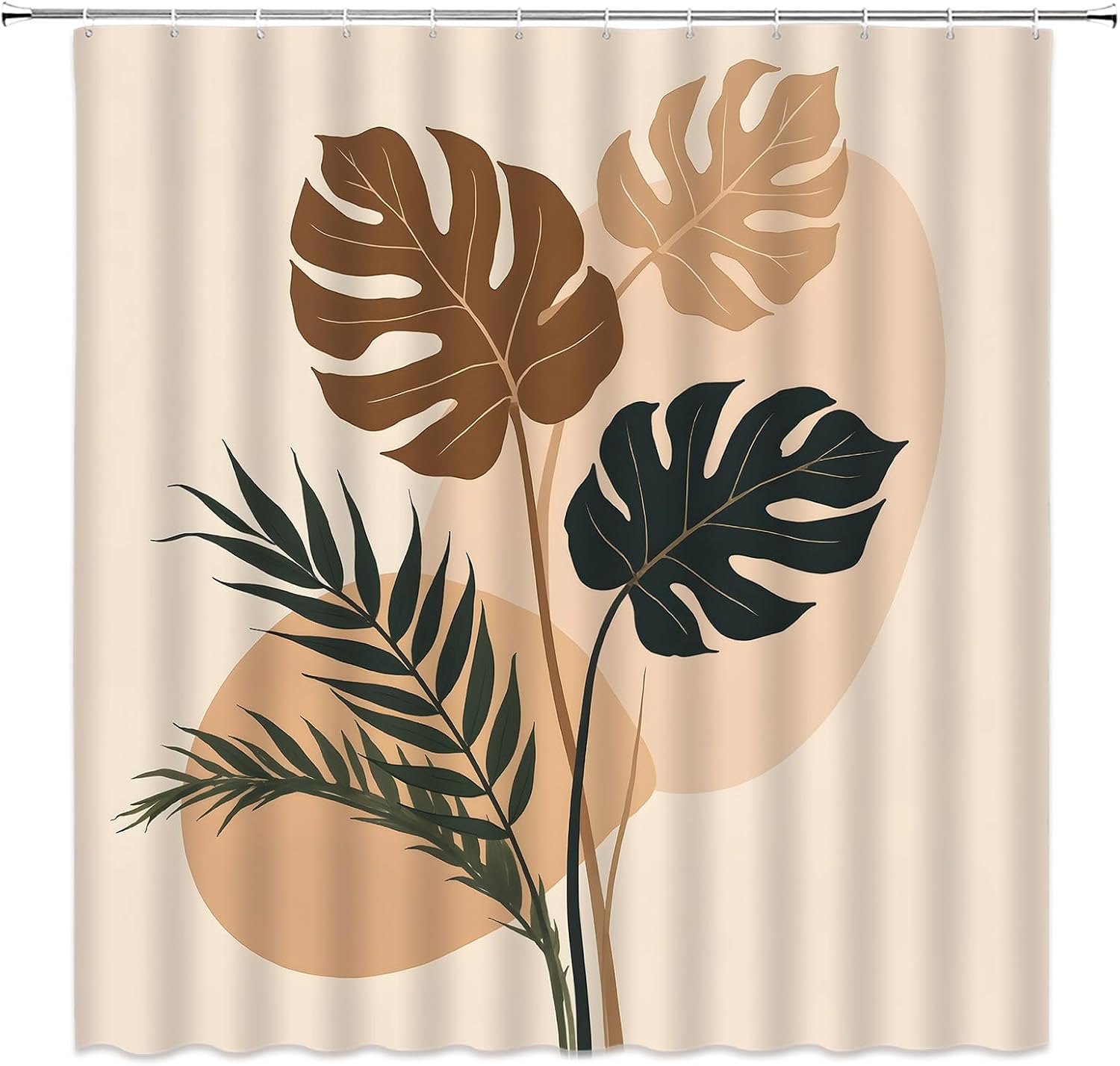 Palm Leaves Shower Curtain Mid Century Abstract Botanical Boho Minimalist Modern Beige Fabric Bathroom Decor Set with Hooks(70" Wx70 H)
