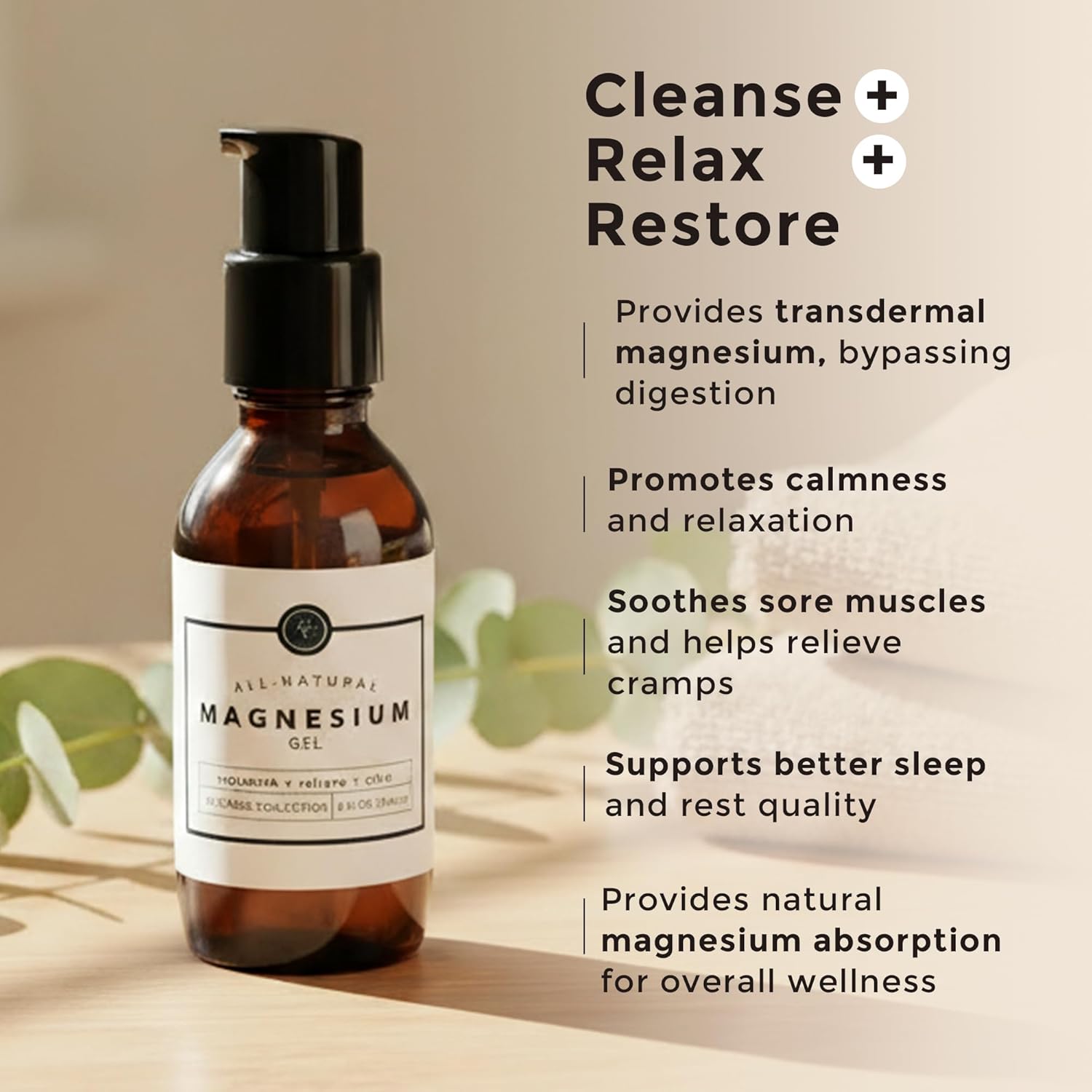 Rowe Casa Organics Magnesium Gel with Calming Essential Oils – Topical Magnesium Supplement to Promote Sleep, Soothe Aching Muscles – 4 Fl. Oz.