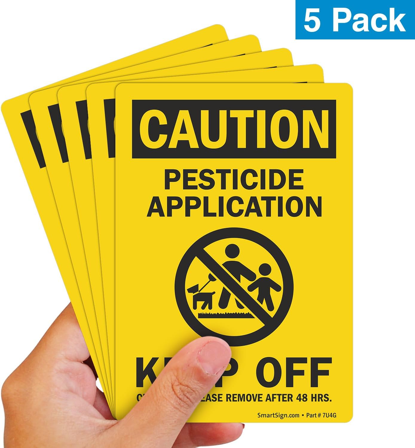 SmartSign "Caution - Pesticide Application, Keep Off" Write-On Sticker Label | 3.5" x 5" Magnetic, Pack of 5, Made in USA