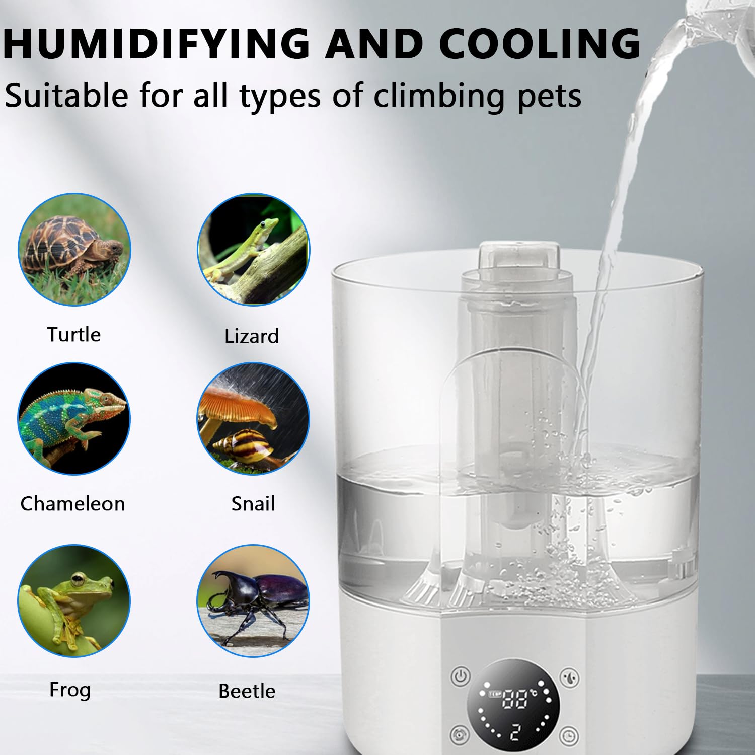 Reptilie Umidificatore per Terrario 4 L, Umidificatore per Rettili, Macchina per Nebbia, Tubo estensibile, Ultra Silenzioso, per Rettili, Anfibi, Piante Umide