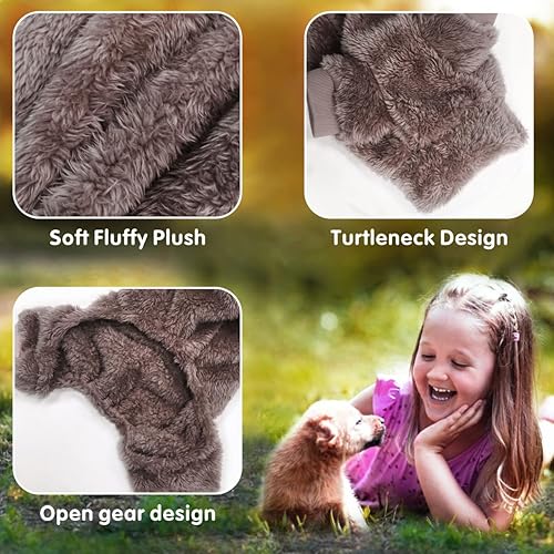 Miniatura 6 de Idepet Pijama de terciopelo para perro, suéter de cuello alto para perro, mameluco de felpa suave para gatos, ropa para mascotas, traje de invierno,